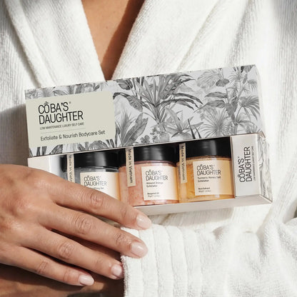 CoBa's Daughter Exfoliate and Nourish 3-Piece Body Care Gift Set with Turmeric Honey Salt, Almond Orange, and Aloe Gel