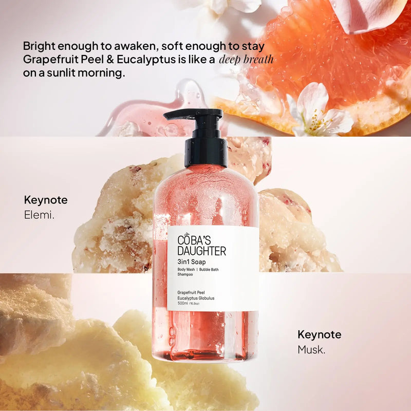 CoBa's Daughter 3in1 Grapefruit Peel & Eucalyptus Body Wash Keynotes- Elemi and Musk