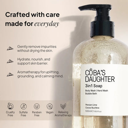 CoBa's Daughter 3in1 Soap Persian Lime Cocos Nucifera - Crafted with care made for everyday - Body Wash Hand Wash Bubble Bath