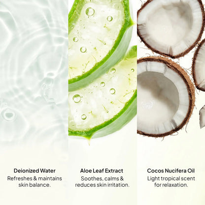 CoBa's Daughter Aloe Soothing Gel ingredients - Deionized Water, Aloe Leaf Extract, Cocos Nucifera Oil for soothing and hydration