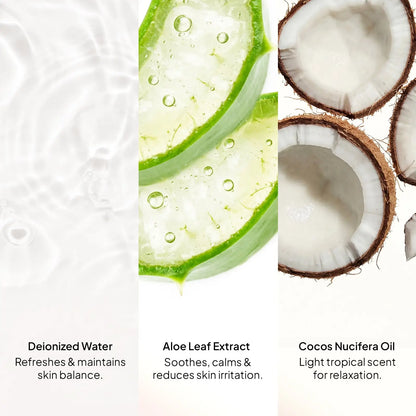 CoBa's Daughter Aloe Soothing Gel ingredients - Deionized Water, Aloe Leaf Extract, Cocos Nucifera Oil for soothing and hydration