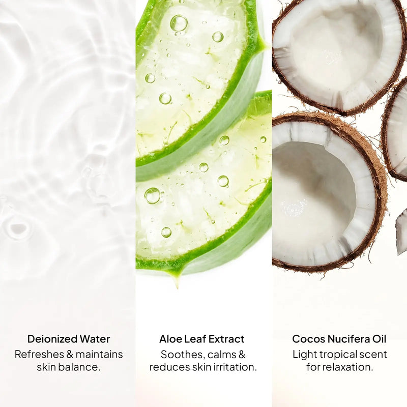 CoBa's Daughter Aloe Soothing Gel ingredients - Deionized Water, Aloe Leaf Extract, Cocos Nucifera Oil for soothing and hydration