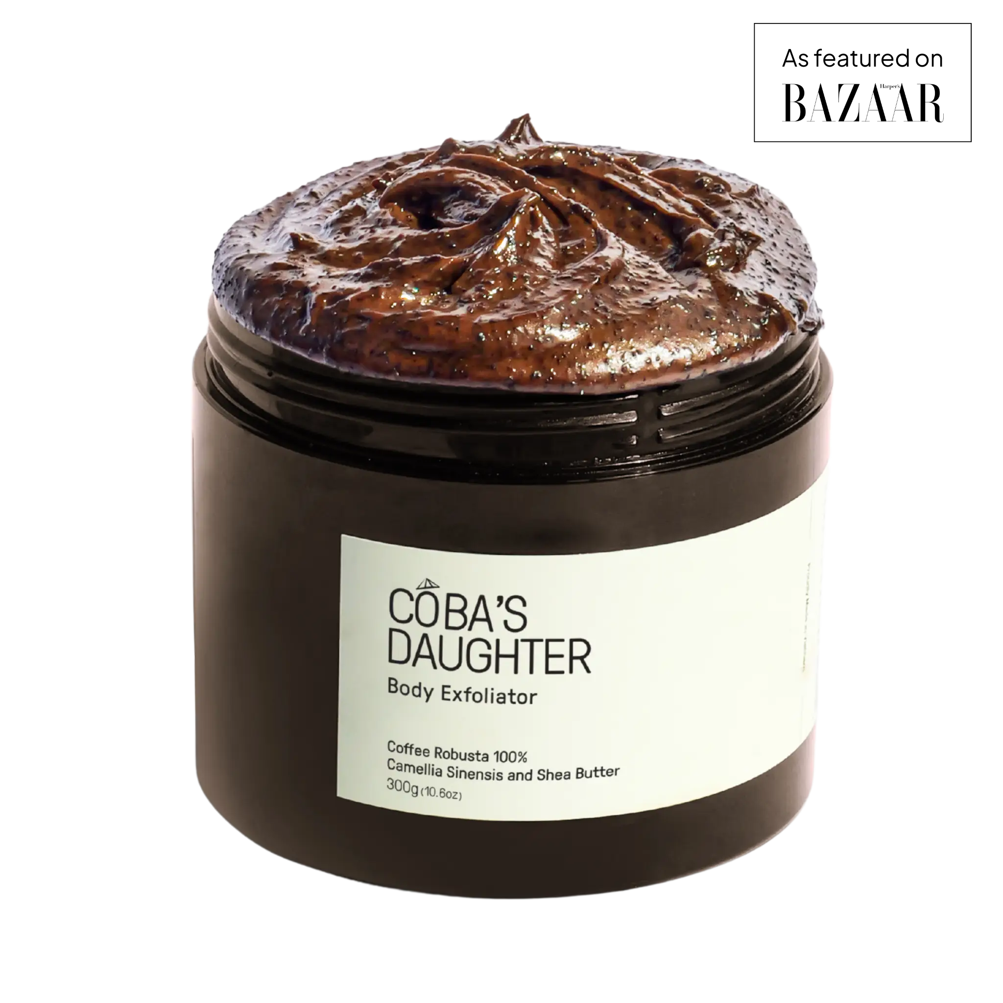 CoBa's Daughter Robusta Coffee Body Scrub with dark brown texture - As featured on BAZAAR