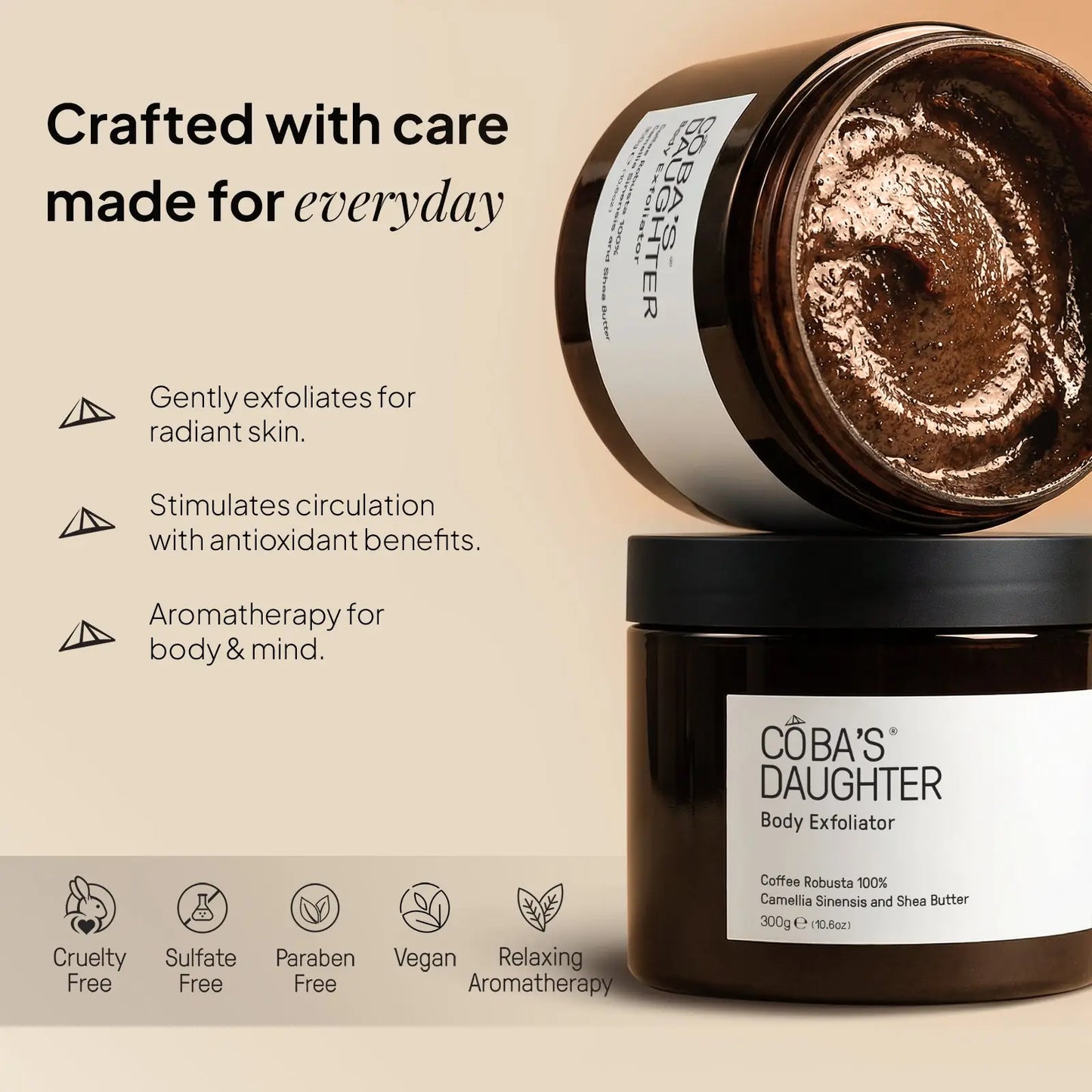CoBa's Daughter Coffee Body Scrub - Crafted with care made for everyday - Gently exfoliates for radiant skin, Stimulates circulation with antioxidant benefits, Aromatherapy for body & mind