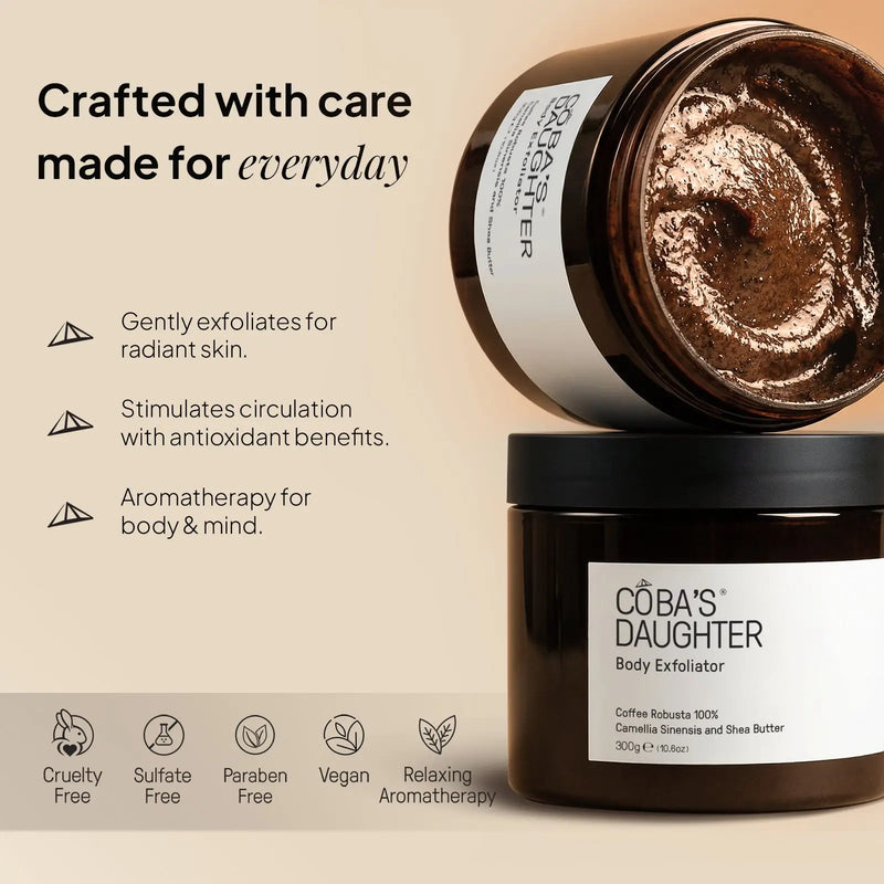 CoBa's Daughter Coffee Body Scrub - Crafted with care made for everyday - Gently exfoliates for radiant skin, Stimulates circulation with antioxidant benefits, Aromatherapy for body & mind