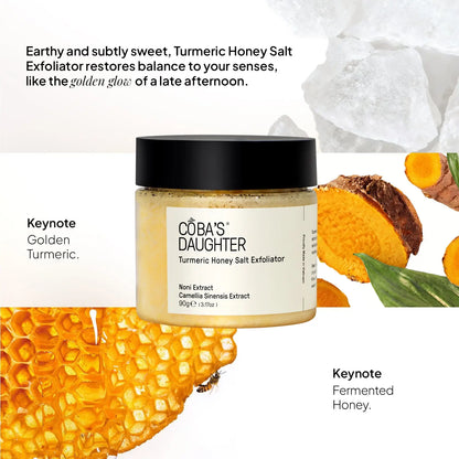 CoBa's Daughter Turmeric Honey Salt Exfoliator Keynotes - Golden Turmeric and Fermented Honey 