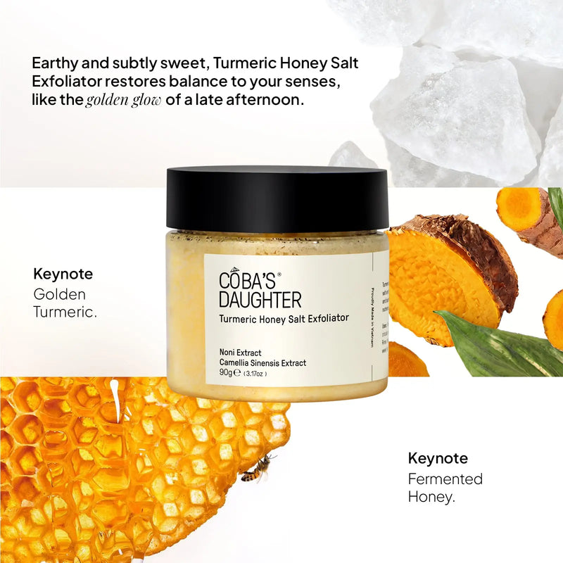 CoBa's Daughter Turmeric Honey Salt Exfoliator Keynotes - Golden Turmeric and Fermented Honey 